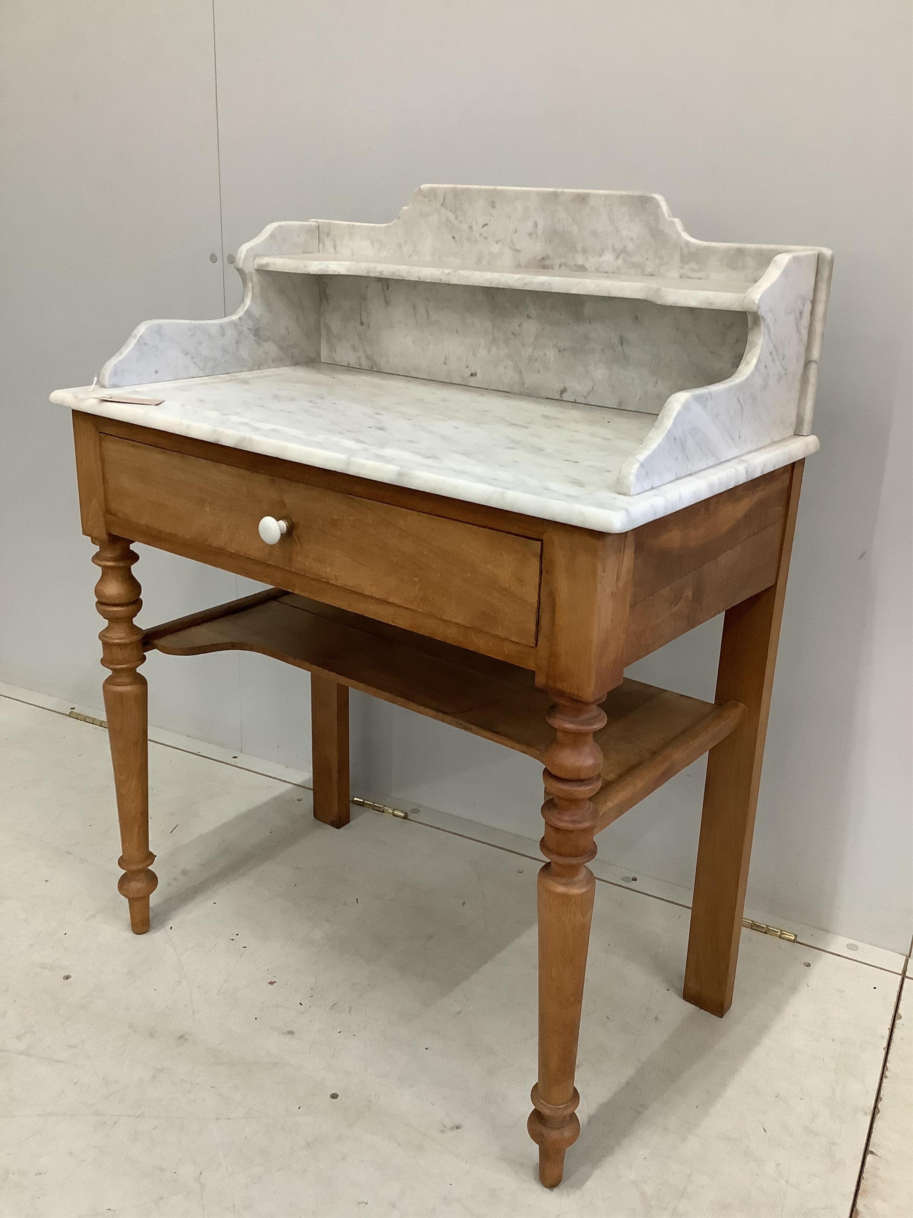 A 19th century French marble top wash stand, width 79cm, depth 45cm, height 103cm. Condition - fair to good